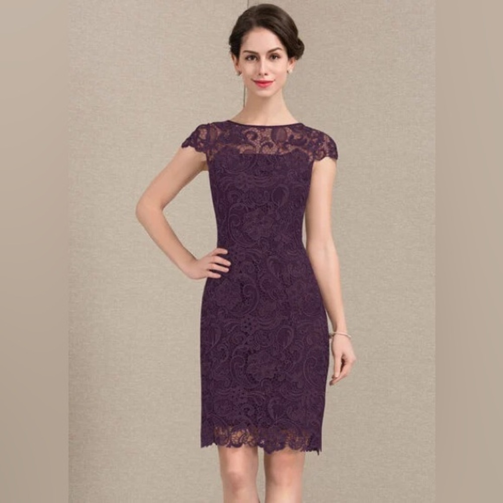 Patra- Purple Sheath Midi‎ Dress with Bateau Neckline Size 6